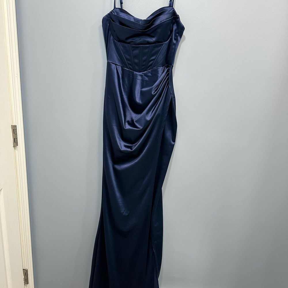 Windsor Navy Satin Prom Dress